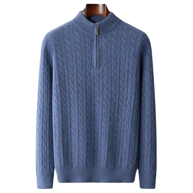 Pull en maille pour homme col montant avec demi-zip