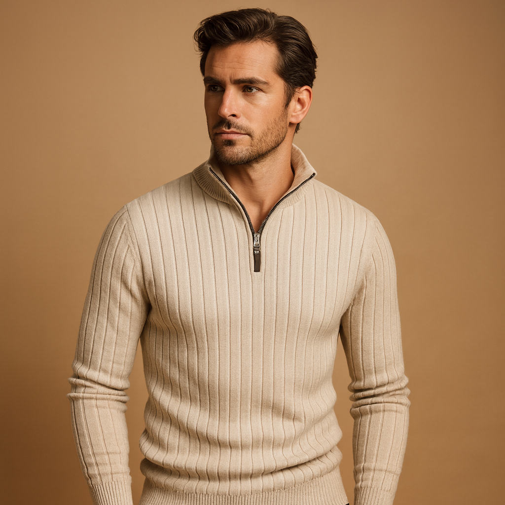 Pull homme col rond zippé | Pull texturé léger du quotidien