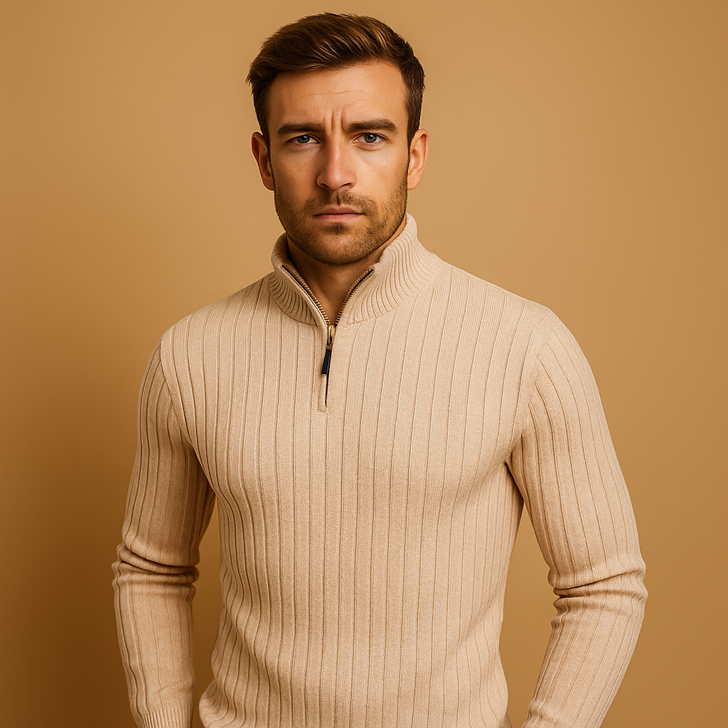 Pull homme col rond zippé | Pull texturé léger du quotidien