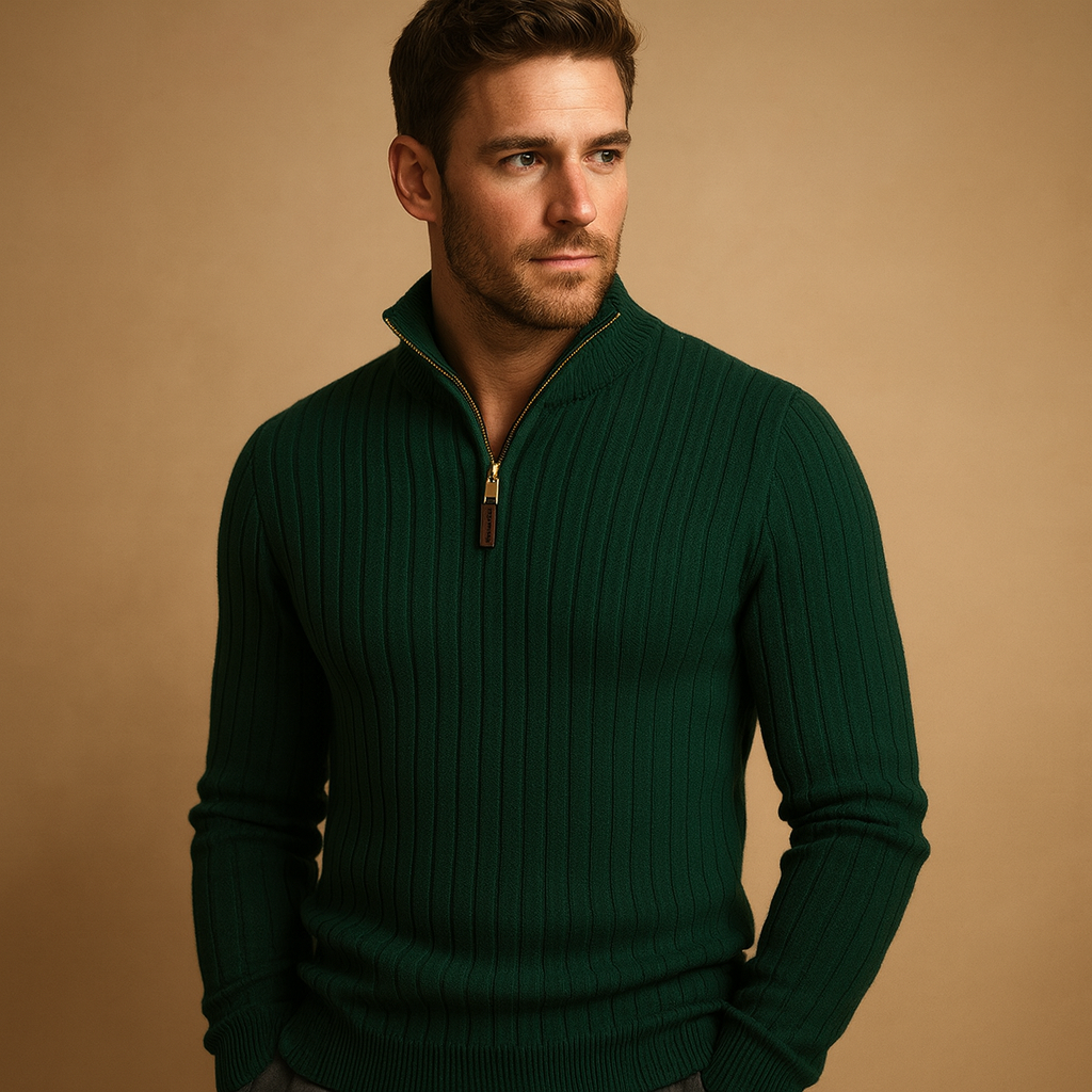 Pull homme col rond zippé | Pull texturé léger du quotidien