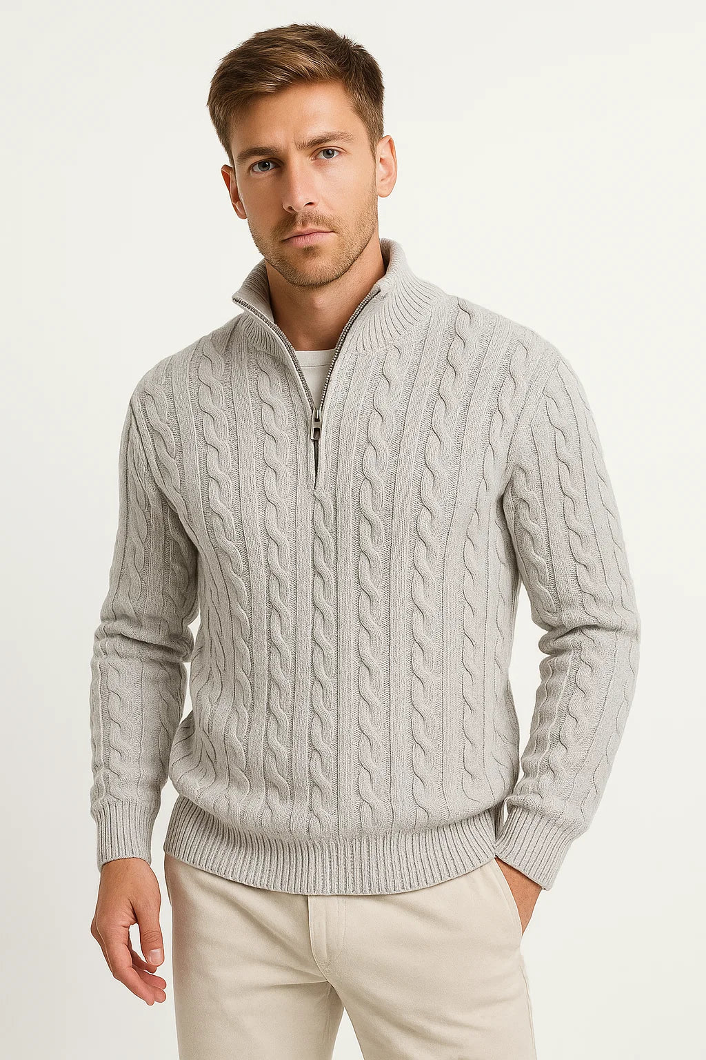 Pull homme | Maille torsadée avec fermeture éclair 1