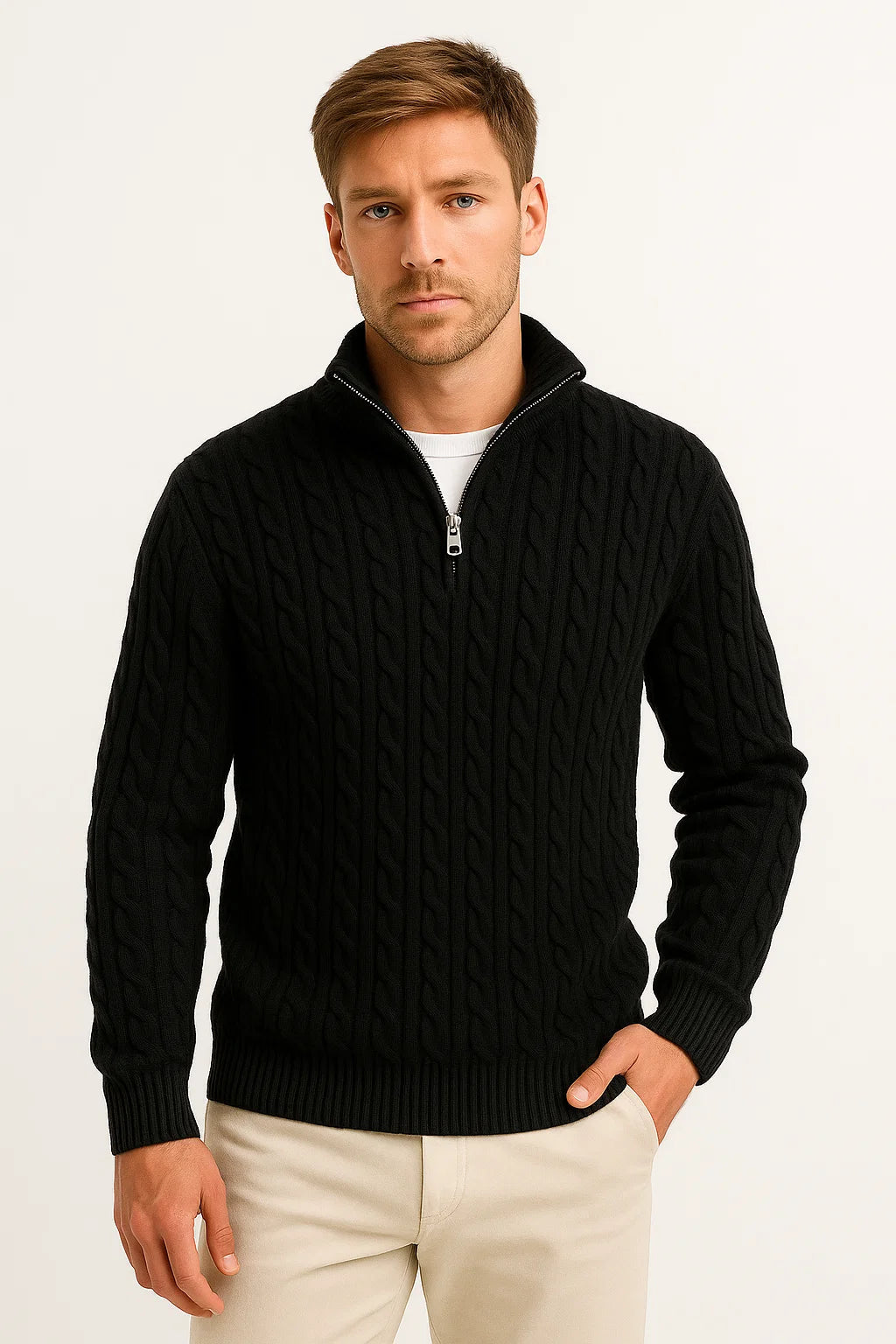 Pull homme | Maille torsadée avec fermeture éclair 2