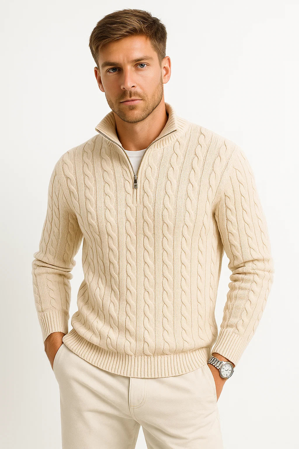 Pull homme | Maille torsadée avec fermeture éclair 3