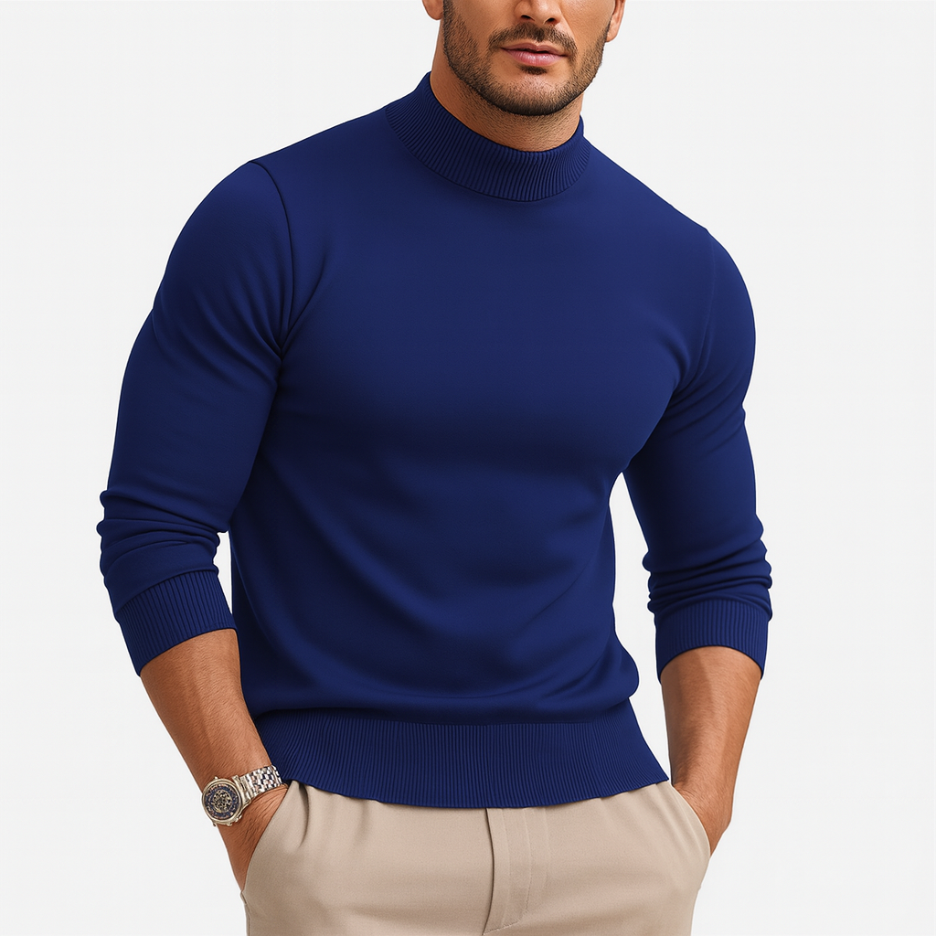 Pull homme col roulé manches longues coupe ajustée