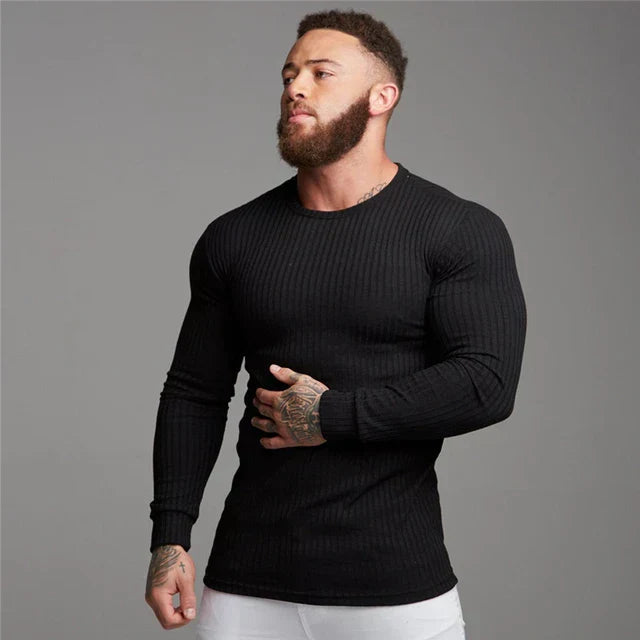 Pull homme | Pull d'hiver ajusté à manches longues en maille 0