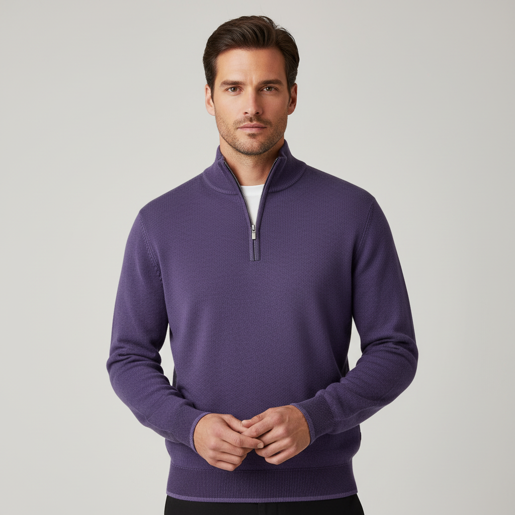 Pull homme | Pull en maille à col V et fermeture éclair sur le devant 0