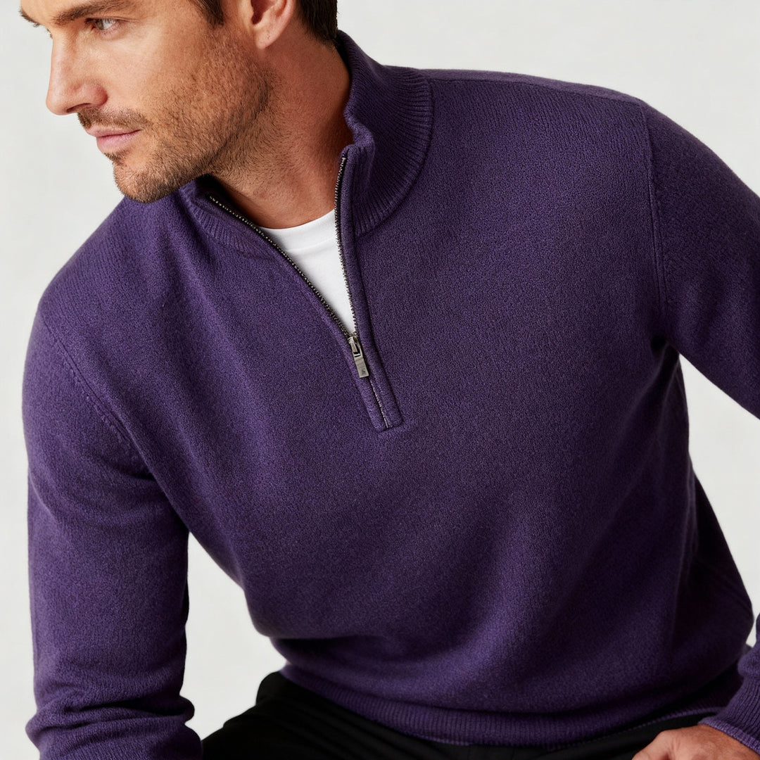 Pull homme | Pull en maille à col V et fermeture éclair sur le devant 1
