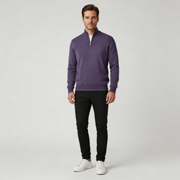 Pull homme | Pull en maille à col V et fermeture éclair sur le devant 2
