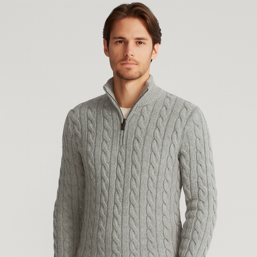 Pull pour homme avec demi-zip col montant et poignets côtelés