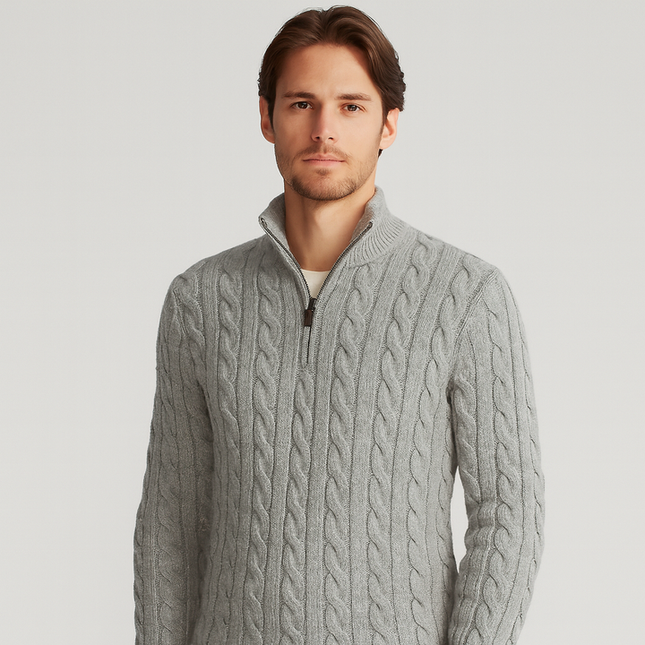 Pull pour homme avec demi-zip col montant et poignets côtelés