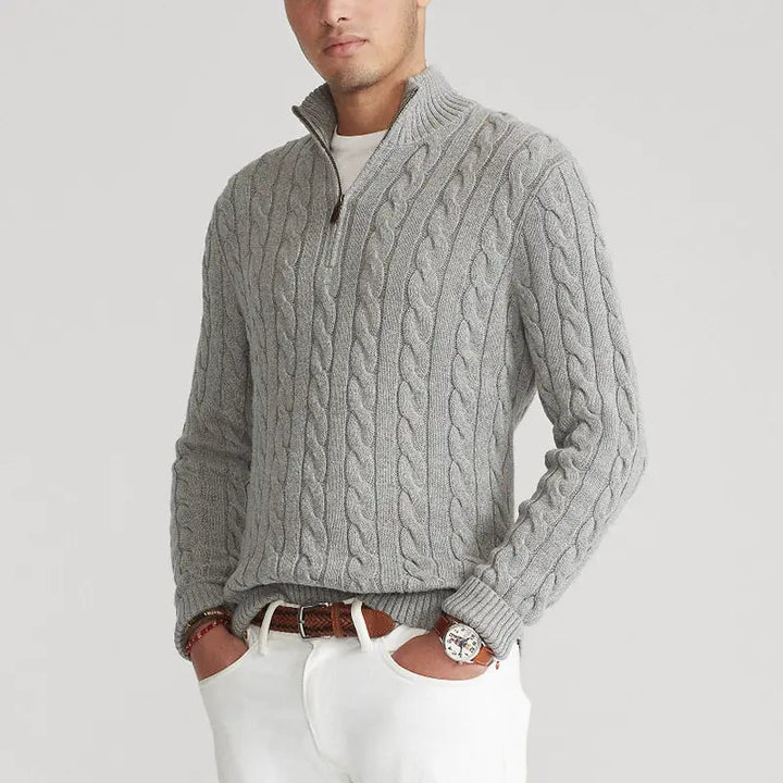Pull pour homme avec demi-zip col montant et poignets côtelés