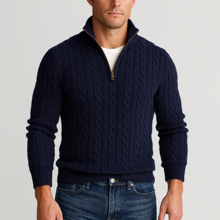 Pull pour homme avec demi-zip col montant et poignets côtelés