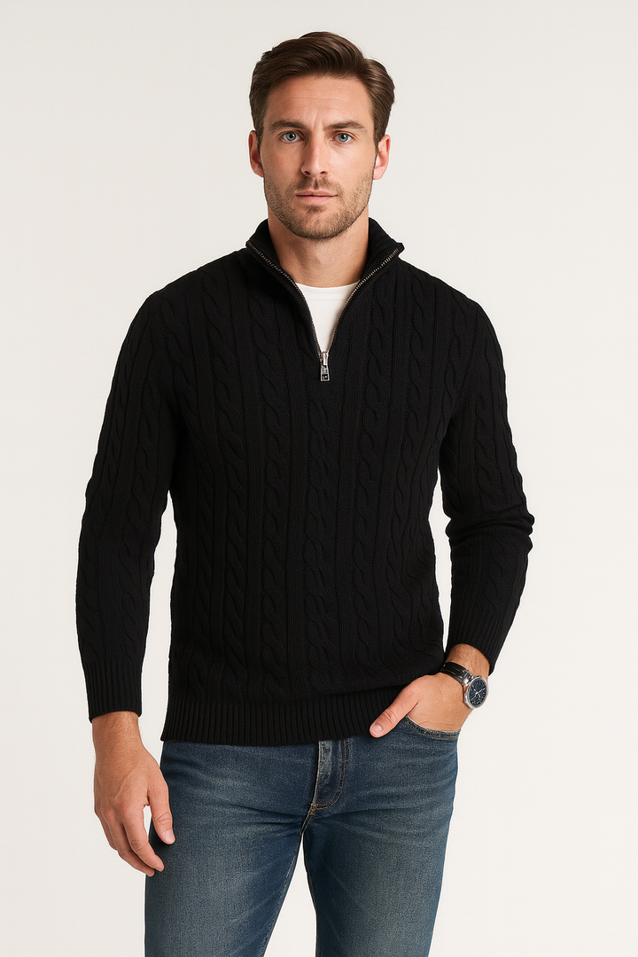 Pull pour homme avec demi-zip col montant et poignets côtelés