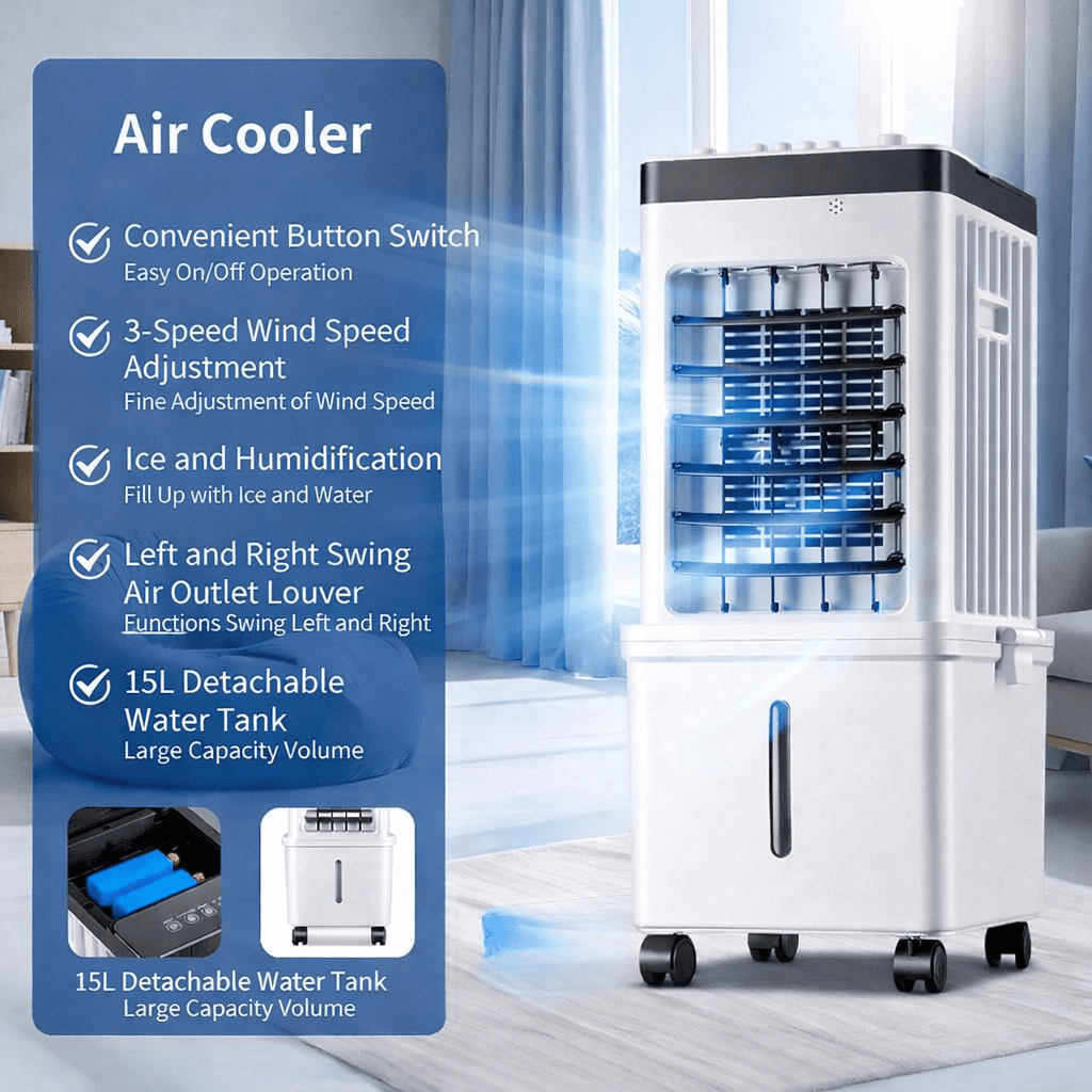 Refroidisseur d'air mobile – Refroidisseur d'air avec réservoir d'eau de 15 L et fonction glace 5
