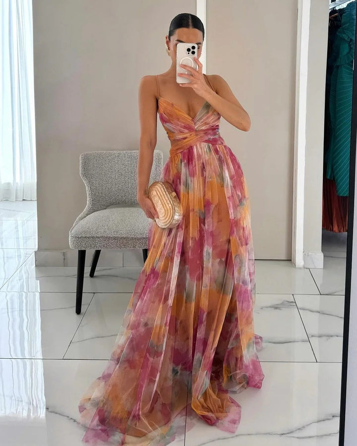 Robe Longue À Motif Floral Avec Bretelles Réglables Pour Femmes | Idéal Pour Été Et Occasions Spéciales 0