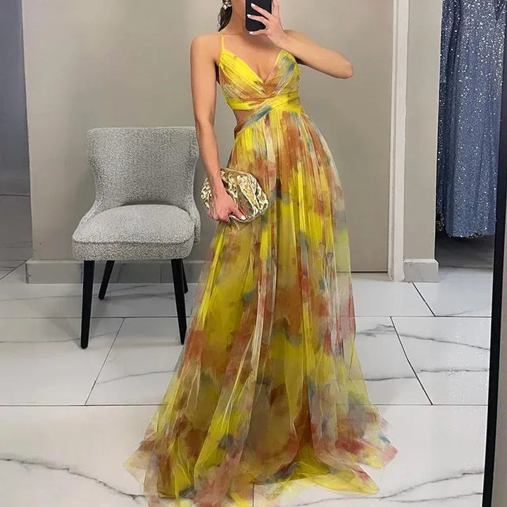 Robe Longue À Motif Floral Avec Bretelles Réglables Pour Femmes | Idéal Pour Été Et Occasions Spéciales 2