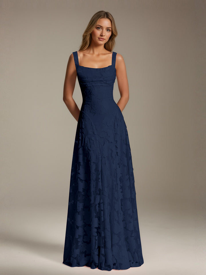 Robe de demoiselle d'honneur en dentelle florale – Robe de soirée longue sans manches, coupe trapèze, encolure carrée 1