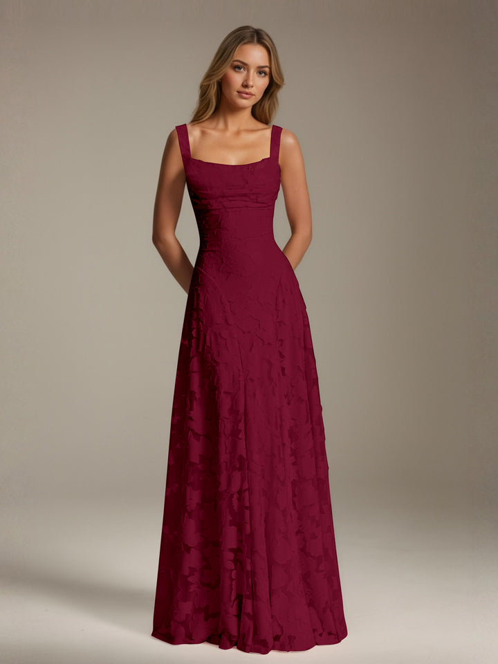 Robe de demoiselle d'honneur en dentelle florale – Robe de soirée longue sans manches, coupe trapèze, encolure carrée 10