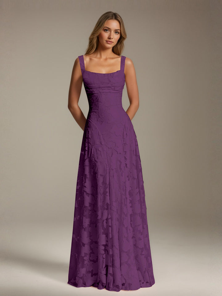Robe de demoiselle d'honneur en dentelle florale – Robe de soirée longue sans manches, coupe trapèze, encolure carrée 11
