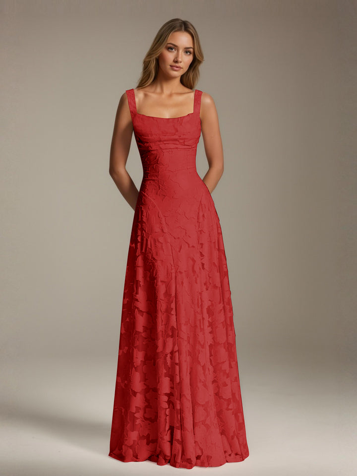 Robe de demoiselle d'honneur en dentelle florale – Robe de soirée longue sans manches, coupe trapèze, encolure carrée 12