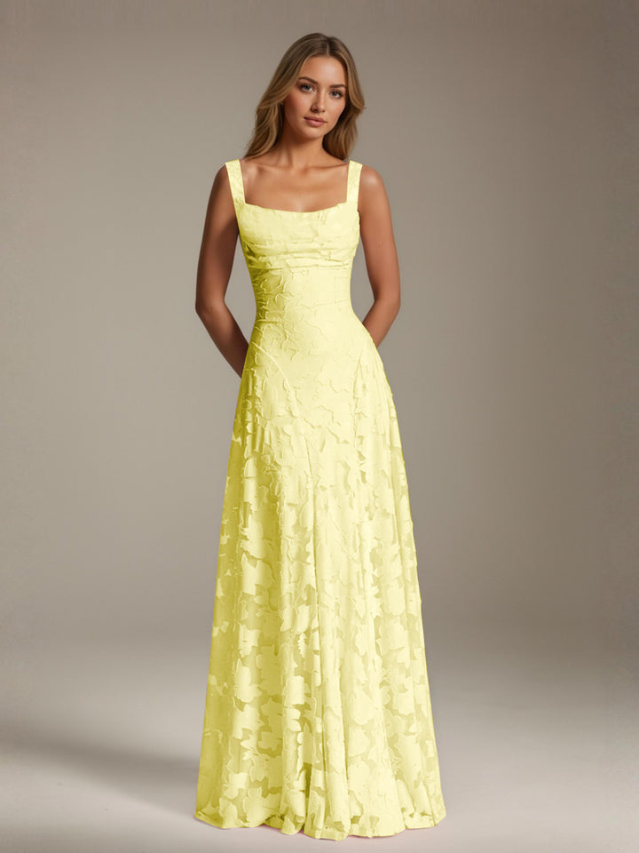 Robe de demoiselle d'honneur en dentelle florale – Robe de soirée longue sans manches, coupe trapèze, encolure carrée 14