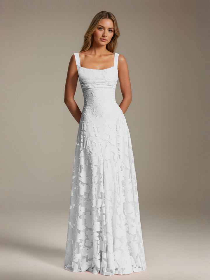 Robe de demoiselle d'honneur en dentelle florale – Robe de soirée longue sans manches, coupe trapèze, encolure carrée 3