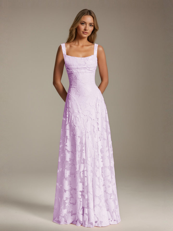 Robe de demoiselle d'honneur en dentelle florale – Robe de soirée longue sans manches, coupe trapèze, encolure carrée 4