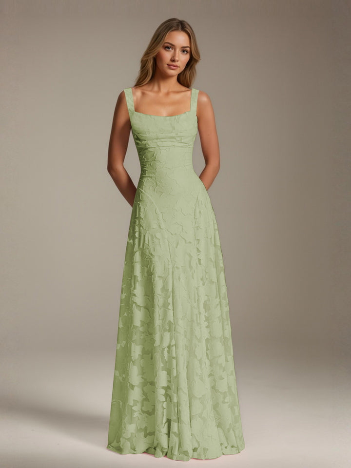 Robe de demoiselle d'honneur en dentelle florale – Robe de soirée longue sans manches, coupe trapèze, encolure carrée 6
