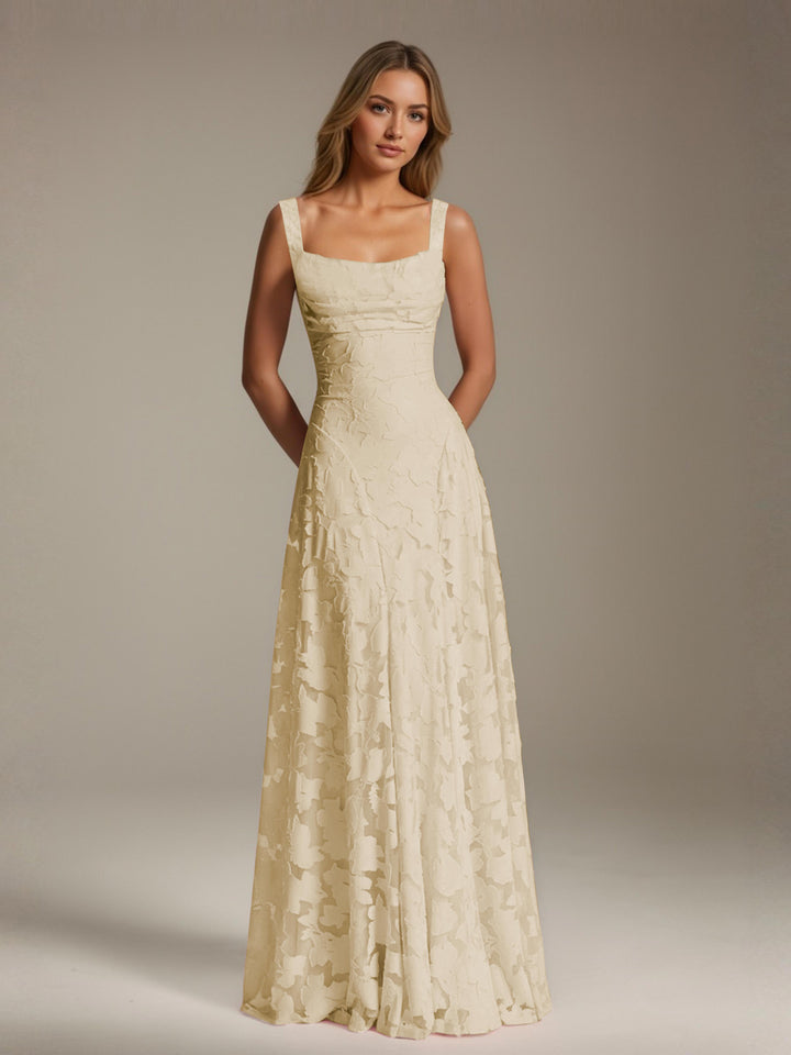 Robe de demoiselle d'honneur en dentelle florale – Robe de soirée longue sans manches, coupe trapèze, encolure carrée 7