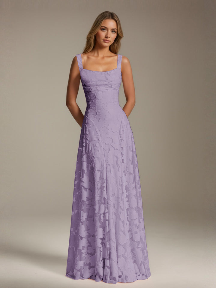 Robe de demoiselle d'honneur en dentelle florale – Robe de soirée longue sans manches, coupe trapèze, encolure carrée 8