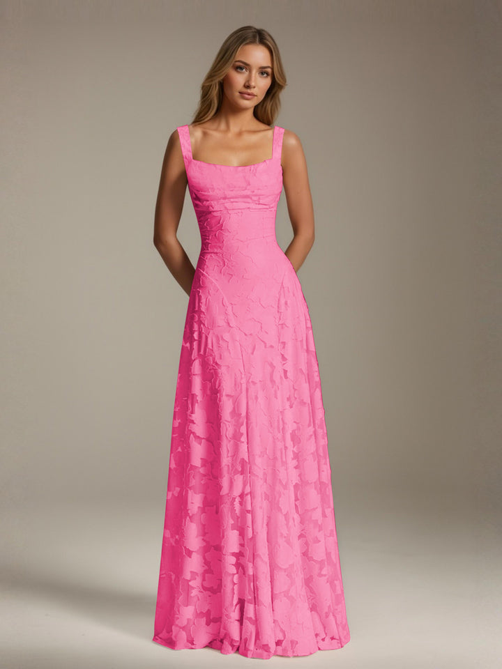 Robe de demoiselle d'honneur en dentelle florale – Robe de soirée longue sans manches, coupe trapèze, encolure carrée 9