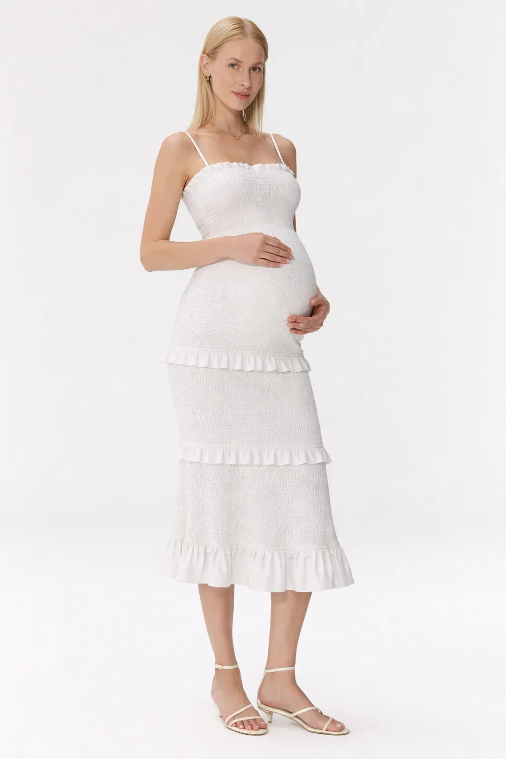 Robe de maternité pour baby shower - Robe midi cintrée à smocks 0