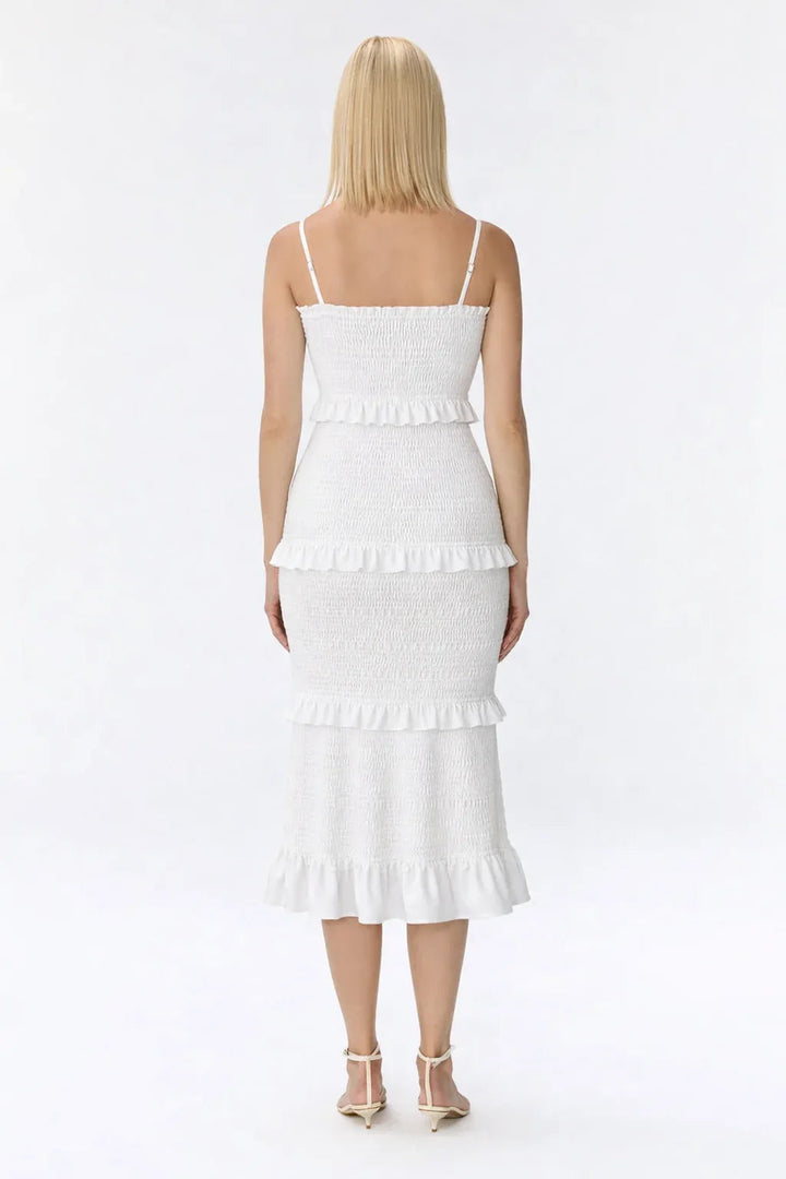 Robe de maternité pour baby shower - Robe midi cintrée à smocks 1