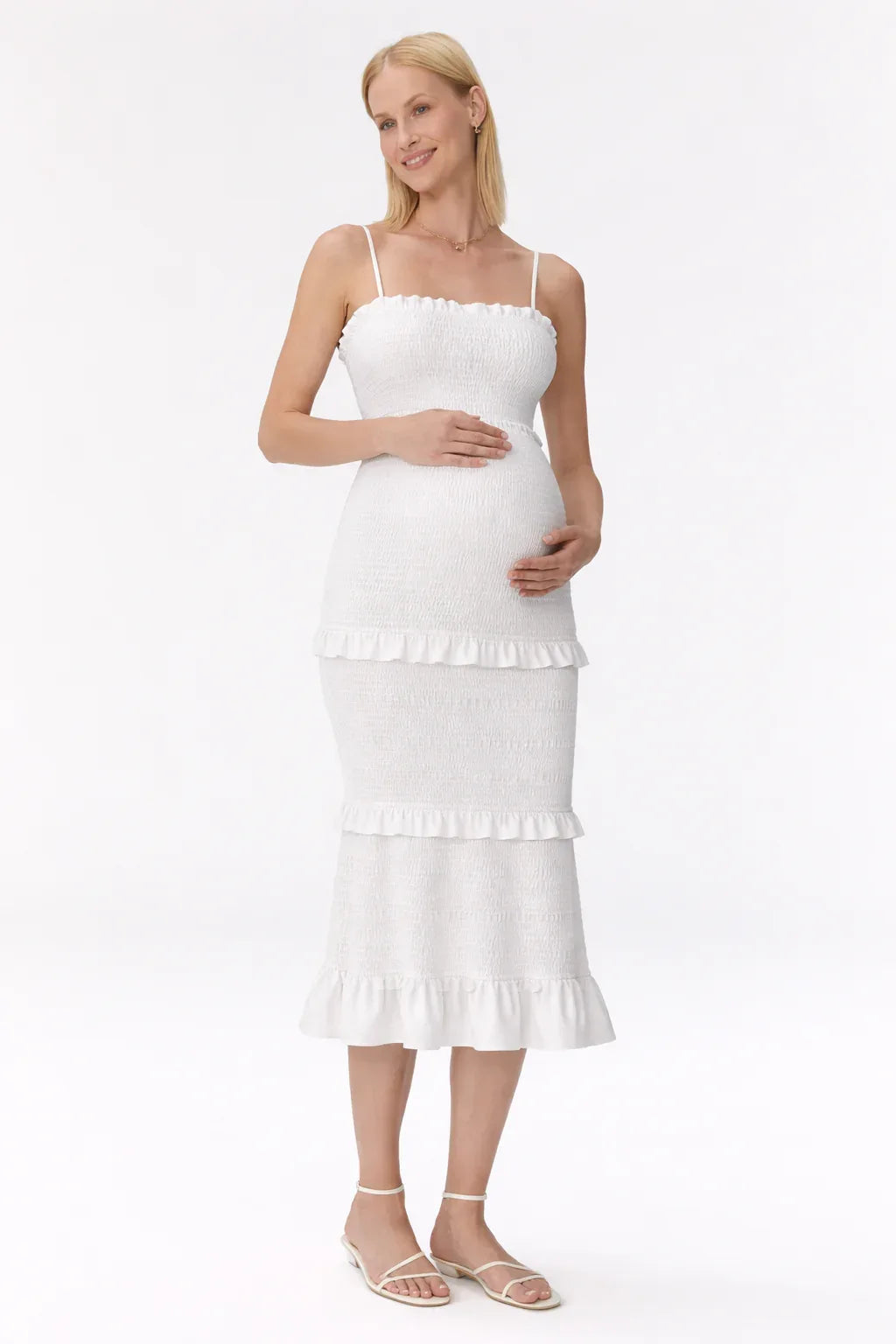 Robe de maternité pour baby shower - Robe midi cintrée à smocks 2