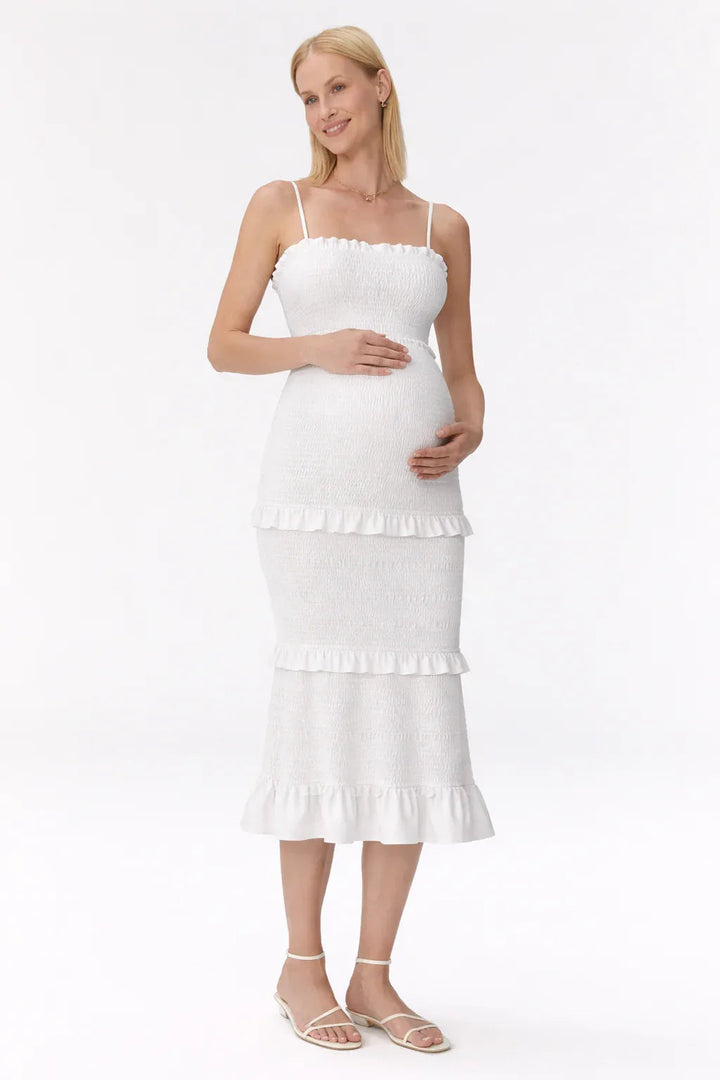 Robe de maternité pour baby shower - Robe midi cintrée à smocks 2