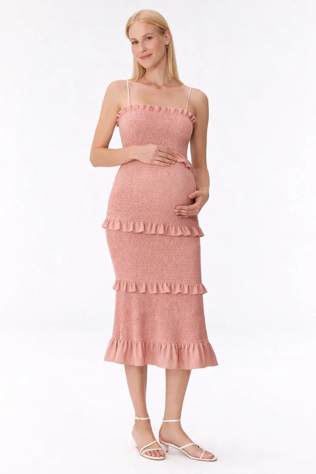 Robe de maternité pour baby shower - Robe midi cintrée à smocks 5