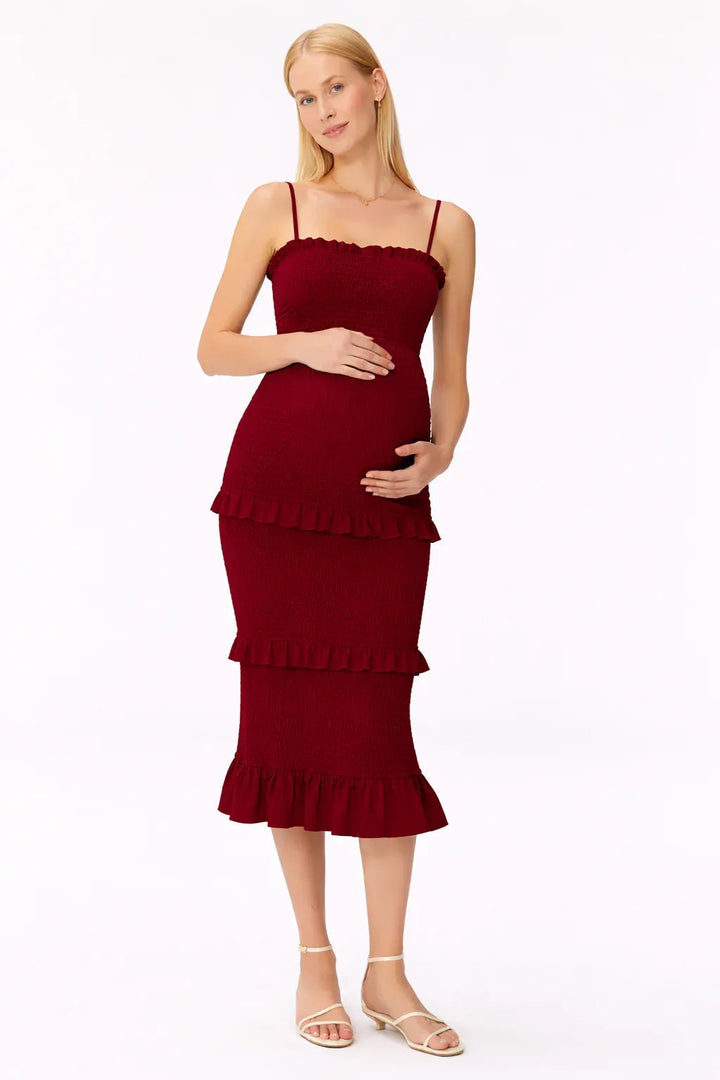 Robe de maternité pour baby shower - Robe midi cintrée à smocks 6