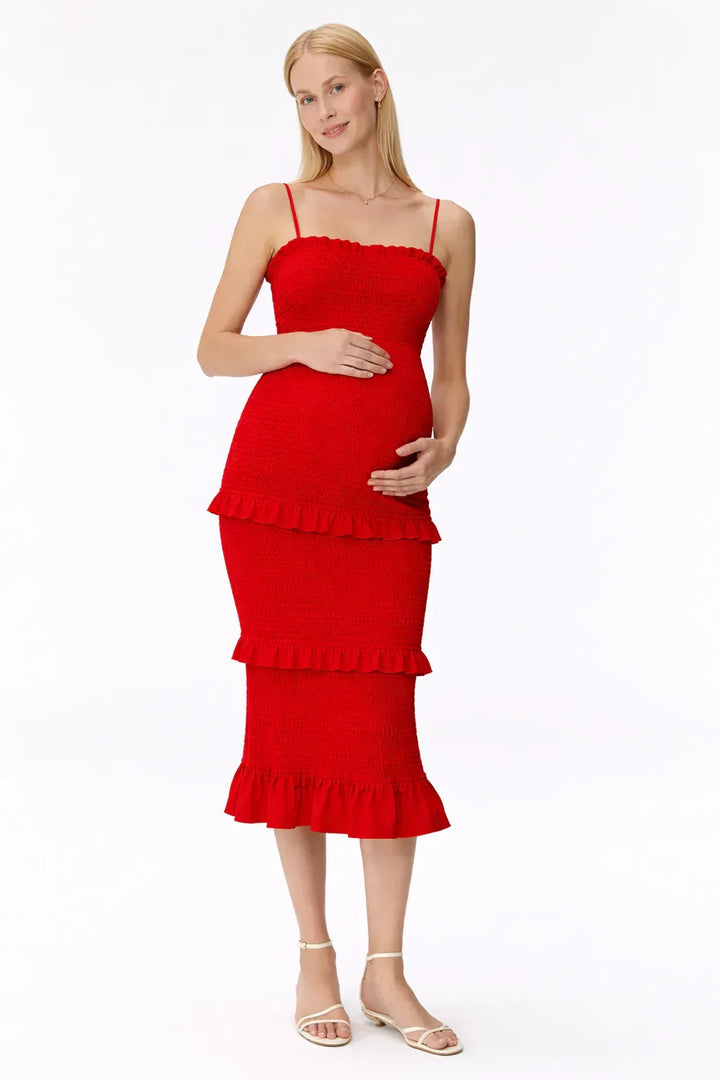 Robe de maternité pour baby shower - Robe midi cintrée à smocks 7