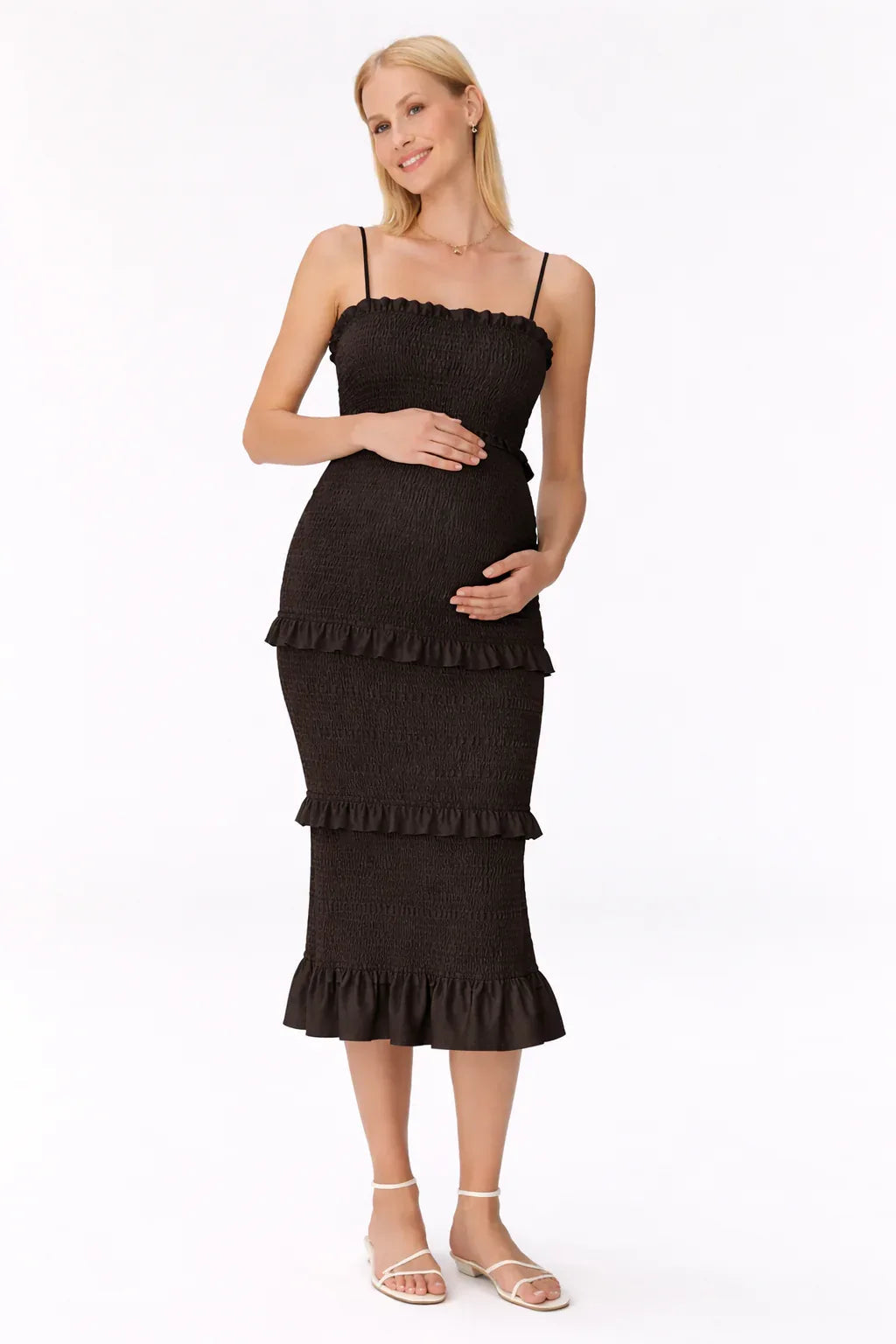 Robe de maternité pour baby shower - Robe midi cintrée à smocks 8