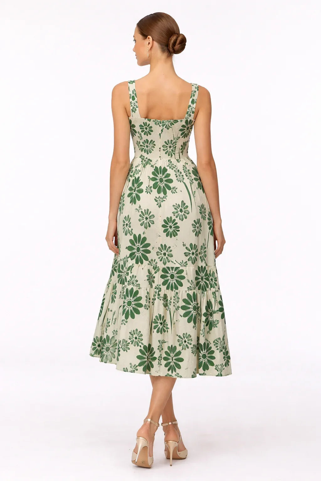 Robe de maternité pour femme - Robe midi sans manches blanche et verte à fleurs pour baby shower 1