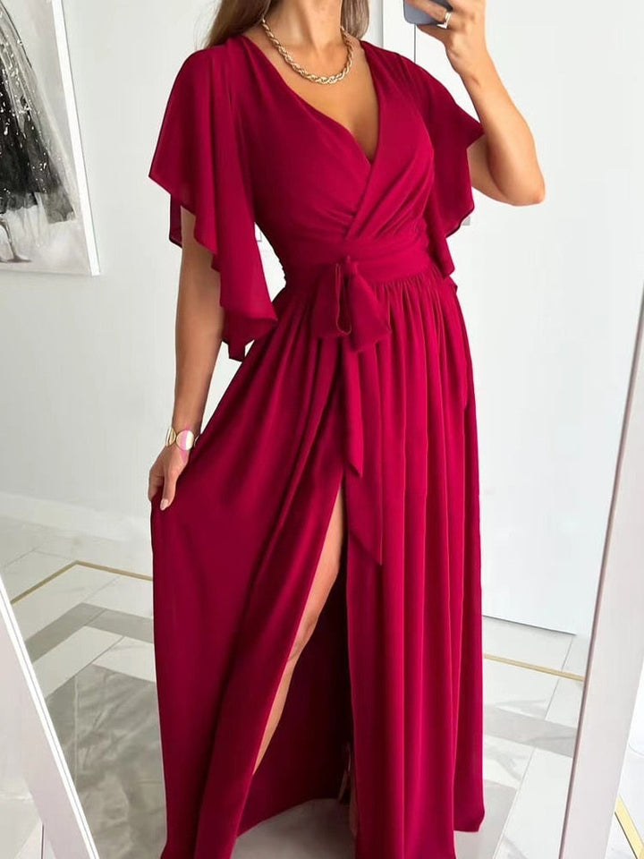 Robe femme | Encolure croisée avec fente latérale et longueur maxi 0