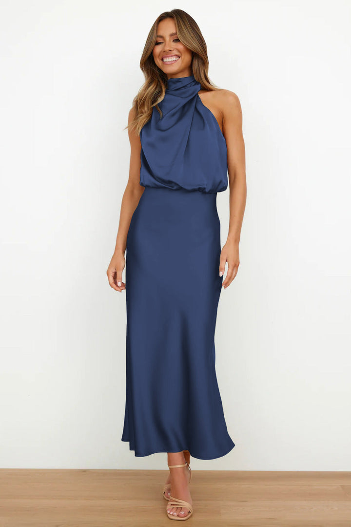 Robe femme | Longueur midi, sans manches, col halter, décolleté cascade 5