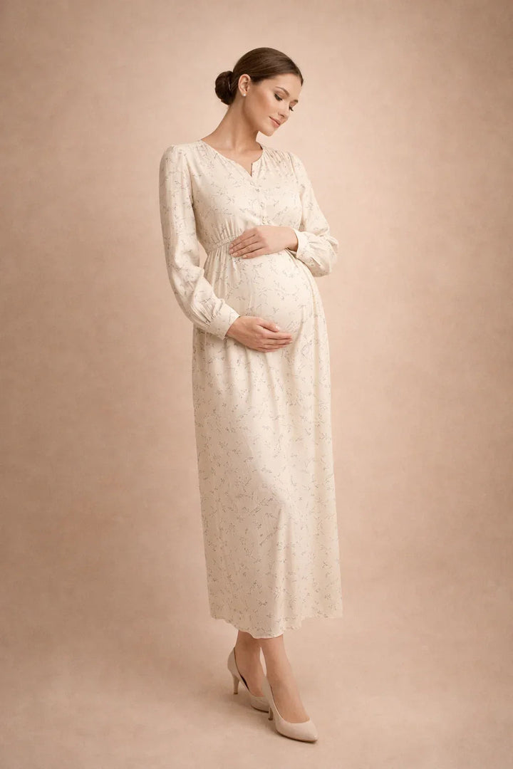 Robe longue de maternité – Robe de grossesse fleurie à manches longues, taille empire 2