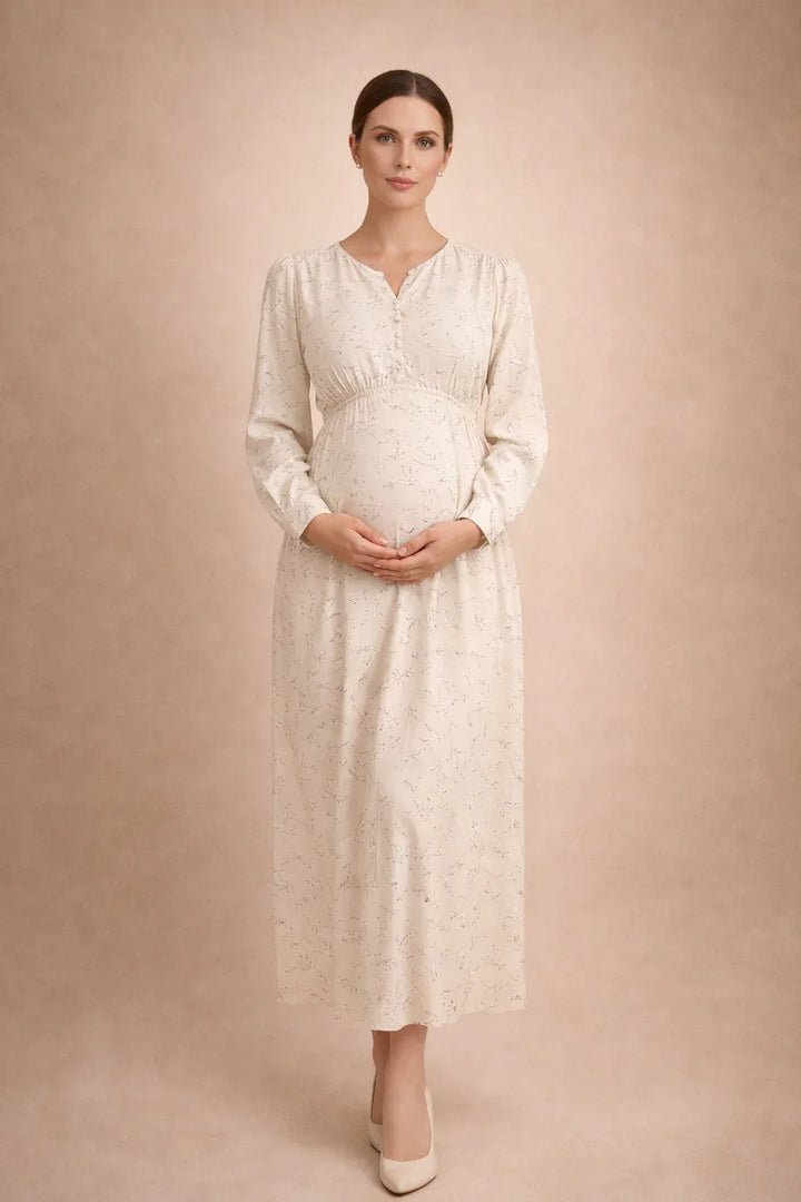 Robe longue de maternité – Robe de grossesse fleurie à manches longues, taille empire 3