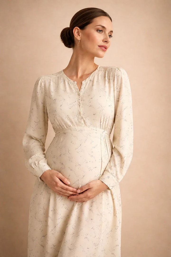 Robe longue de maternité – Robe de grossesse fleurie à manches longues, taille empire 4