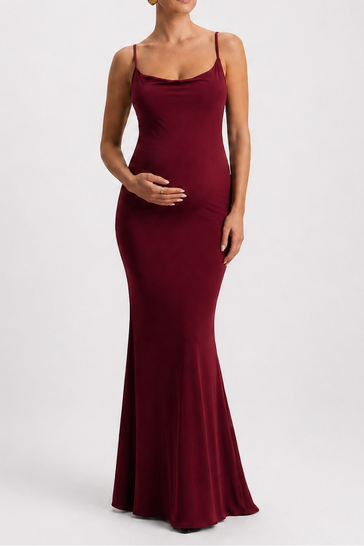 Robe longue de maternité dos nu en dentelle à col bénitier 3