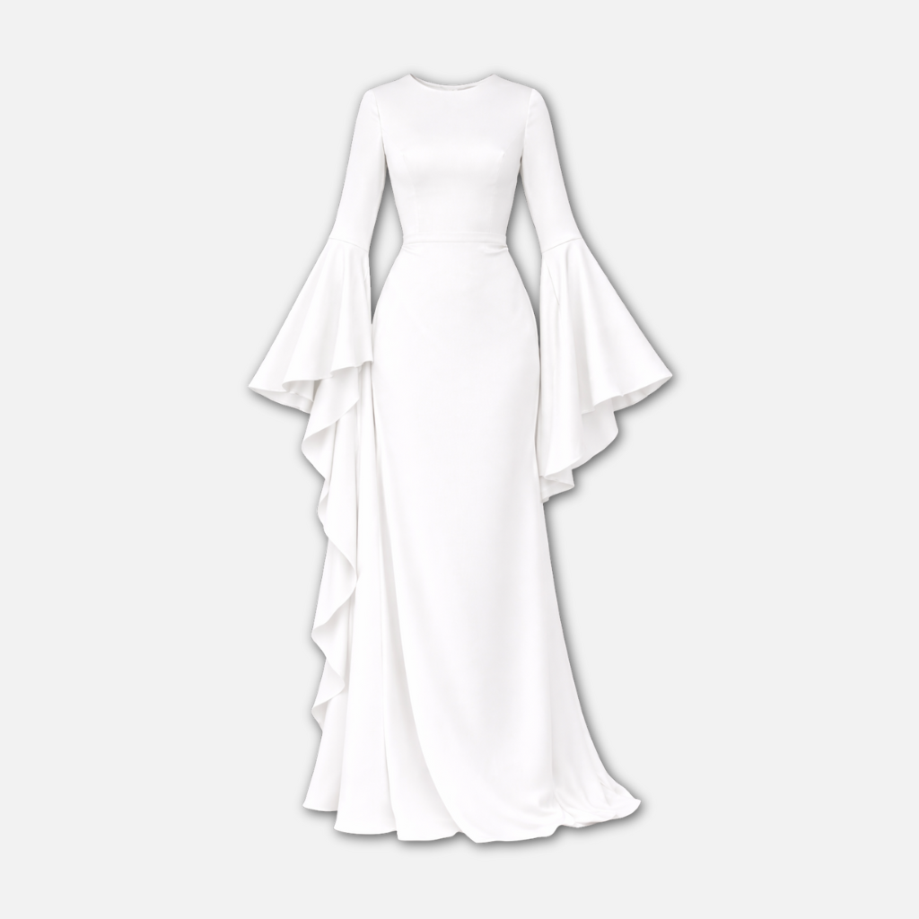 Robe longue drapée à manches longues pour femme 0