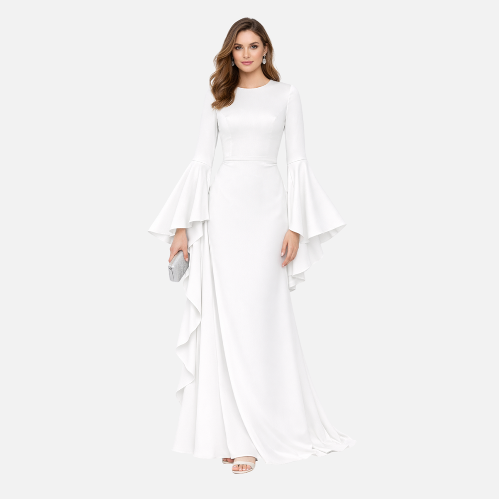 Robe longue drapée à manches longues pour femme 1
