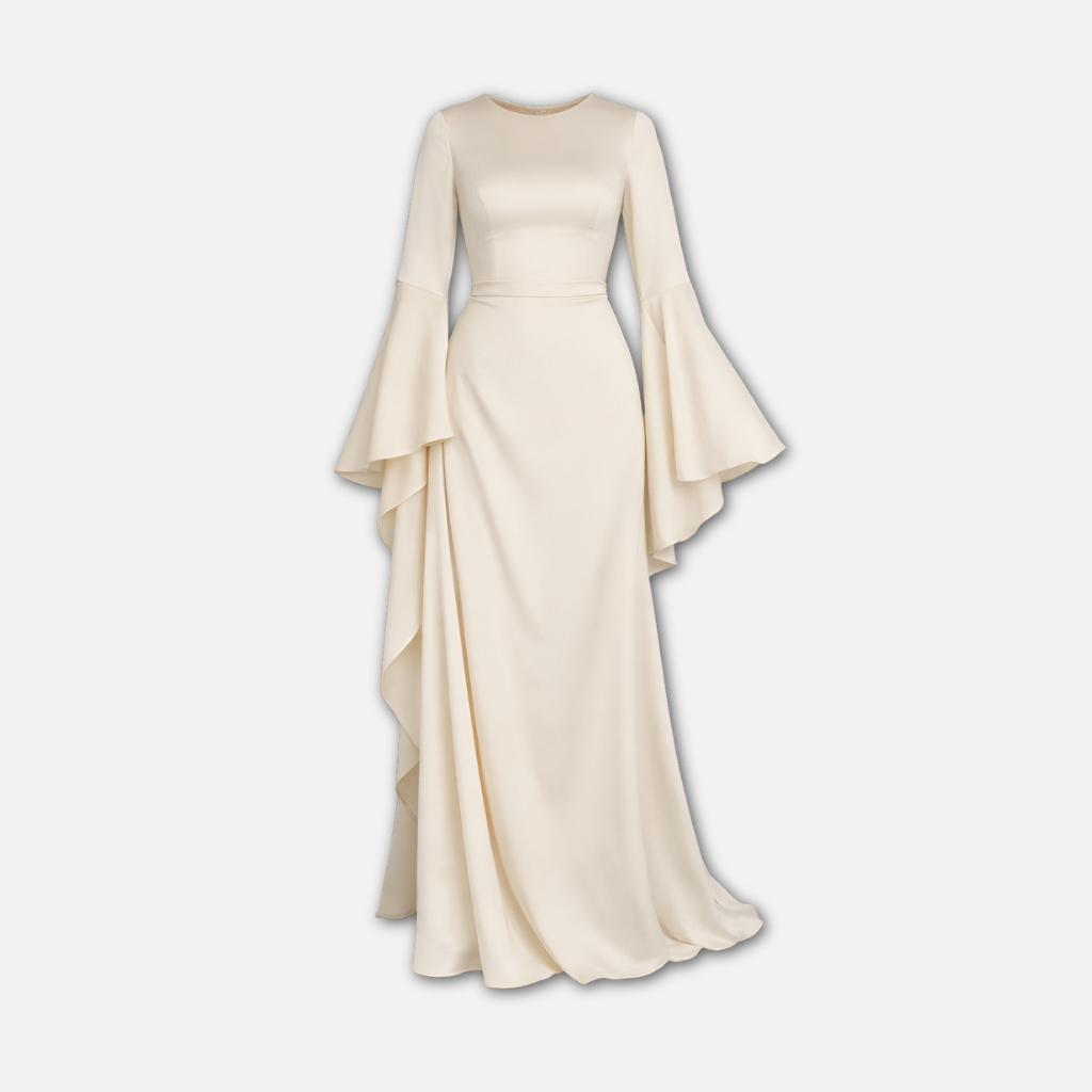 Robe longue drapée à manches longues pour femme 10