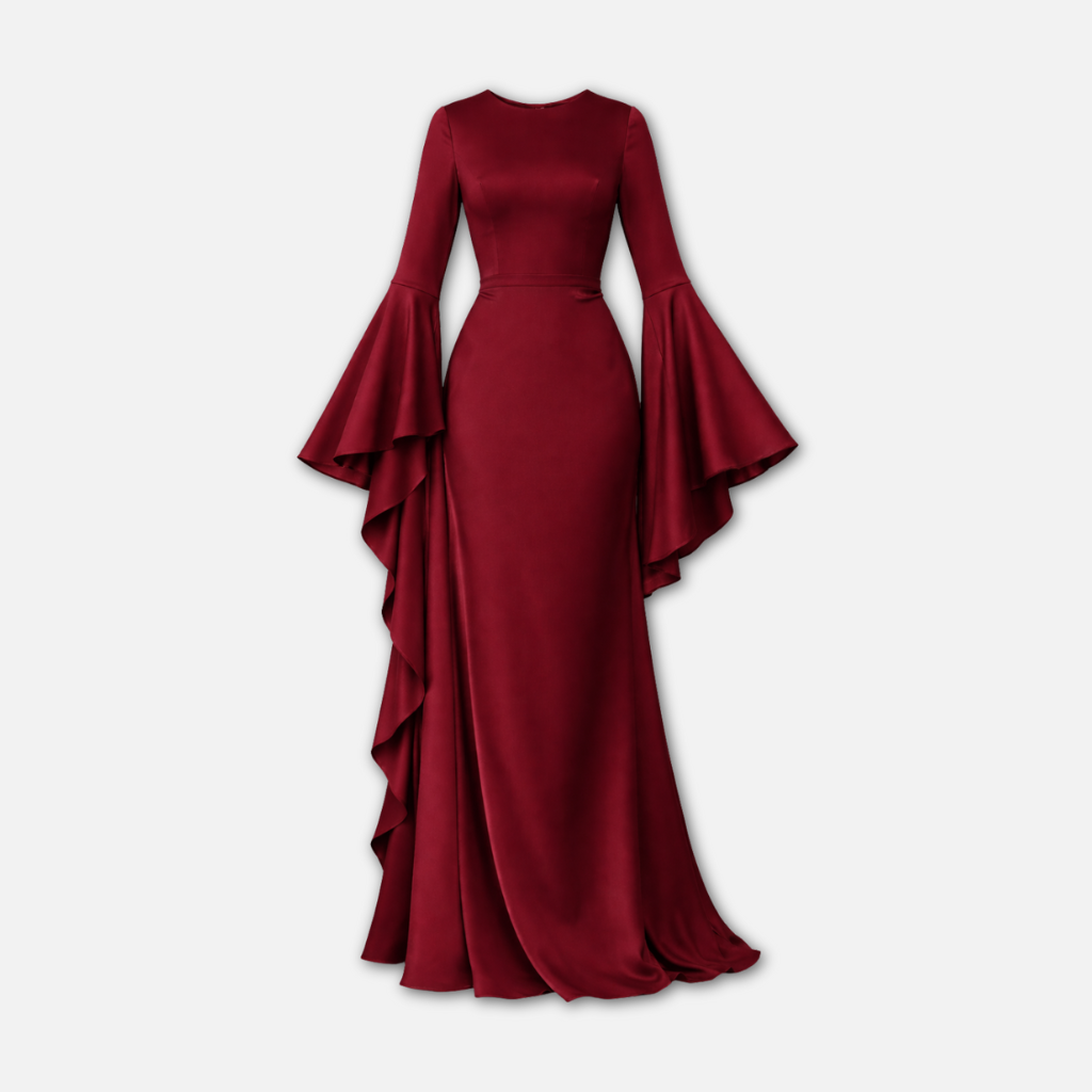 Robe longue drapée à manches longues pour femme 8
